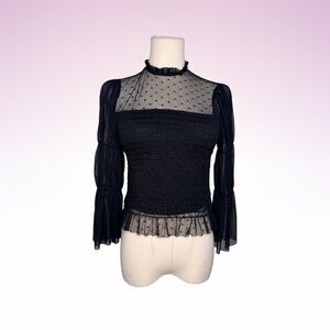 PAPAYA Black Lace Polka Dot Mock Neck Top (Sz M)